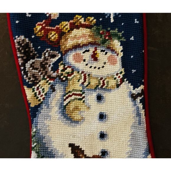 Vtg Christmas Handcrafted Needlepoint Cross Stitch Stockng Snowman Reindeer Bird - Picture 4 of 6